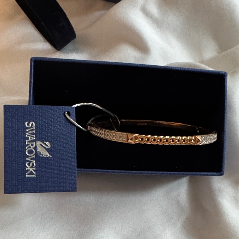 Swarovski Rose Gold Chain Bangle with Silver Crystal Accents